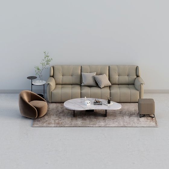 Chocolate Leather Sofa Combination 3D Model