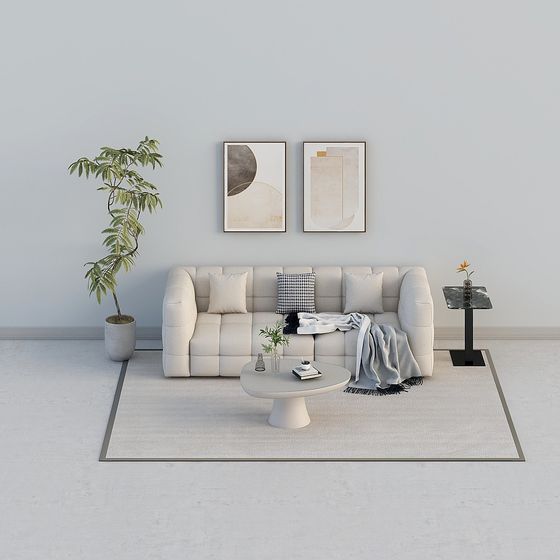 Cotton Candy Chenille Sofa Combination 3D Model