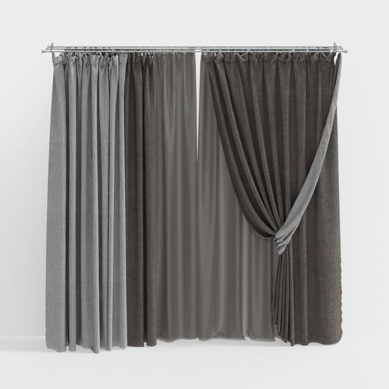 Chic Gray Curtain 3D model for Contemporary Spaces