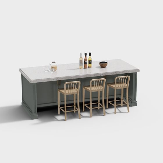 Black Simple Marble Kitchen Center Island 3D Model