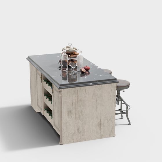 Elegant Low-Poly Kitchen Island 3D model