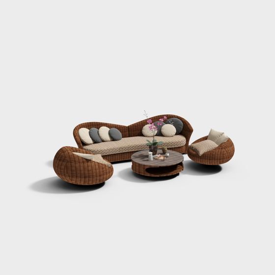 Stylish Low Poly Sofa Set 3D model