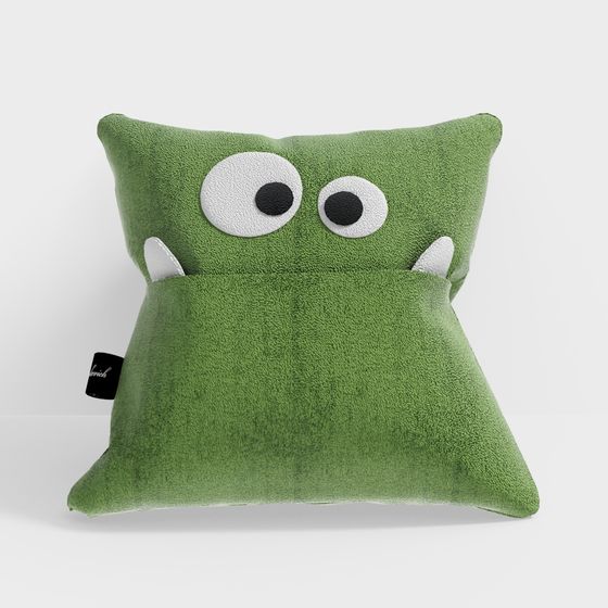 Charming Green Monster Cushion 3D model for Creative Spaces