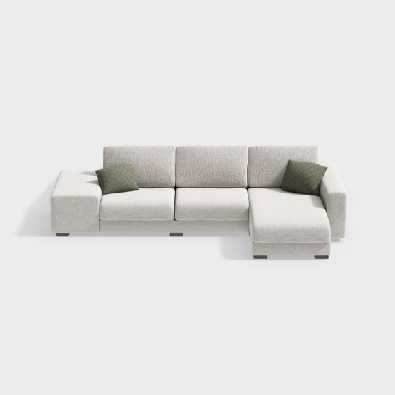 Modern L-Shaped Sofa 3D Model in Beige
