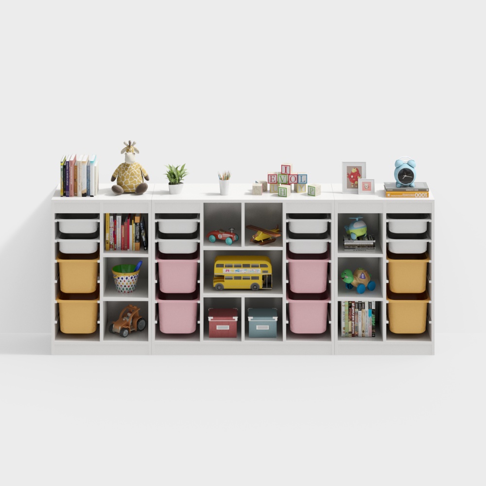 White children's room shelving