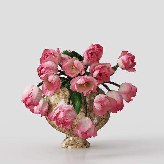 Spring Blossom Basket Low-Poly 3D Model for Creative Projects