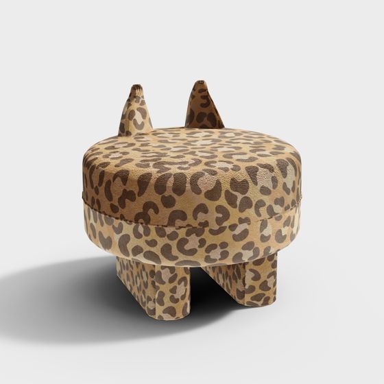 Stylish Leopard Print Round Stool 3D model