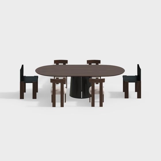 Round Table with Six Chairs 3D model