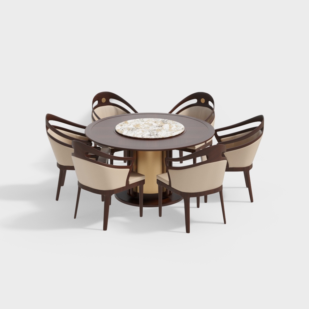 New Chinese round dining table and chair combination