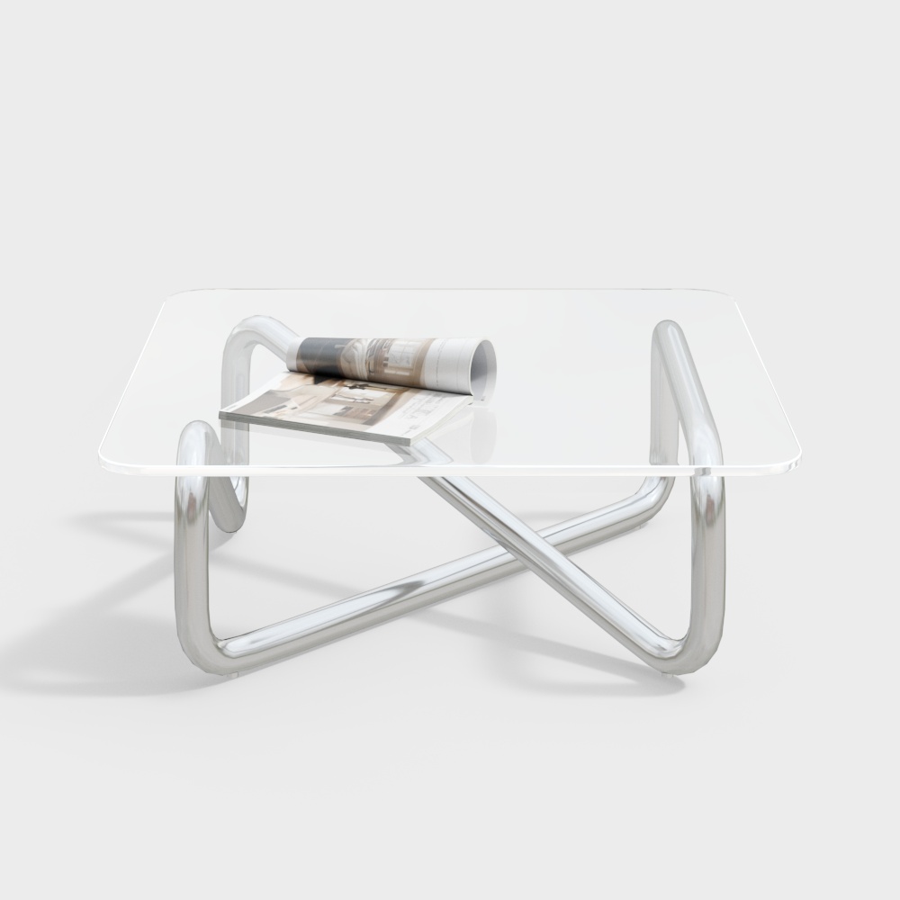 Modern Glass Metal Coffee Table 3D Model – Low Poly Design