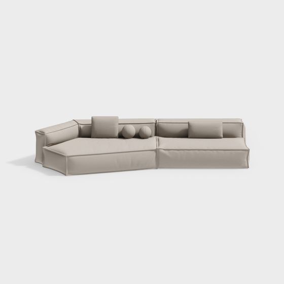 Modern Living Room Multi-Person Sofa 3D Model in Beige