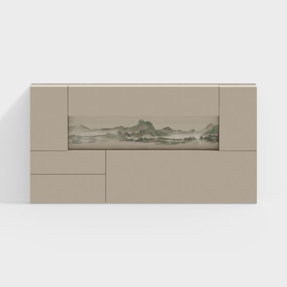 Water Ink Mountain Scene Cabinet 3D model for Creative Projects