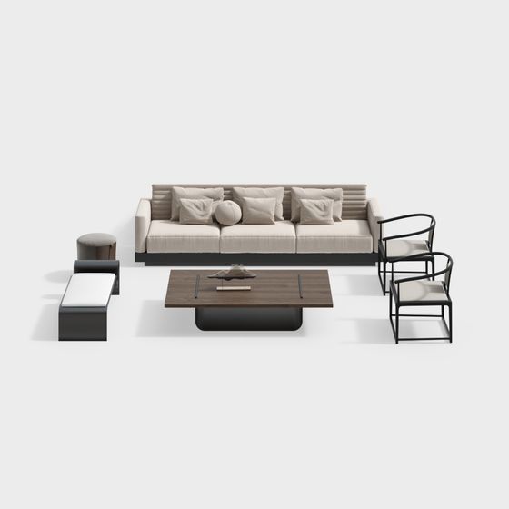 Elegant Low Poly 3D Furniture Set Model