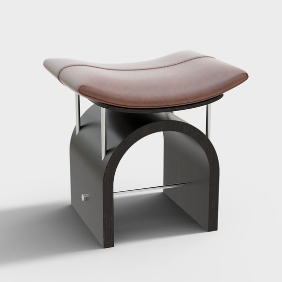 Sleek Leather Stool 3D model