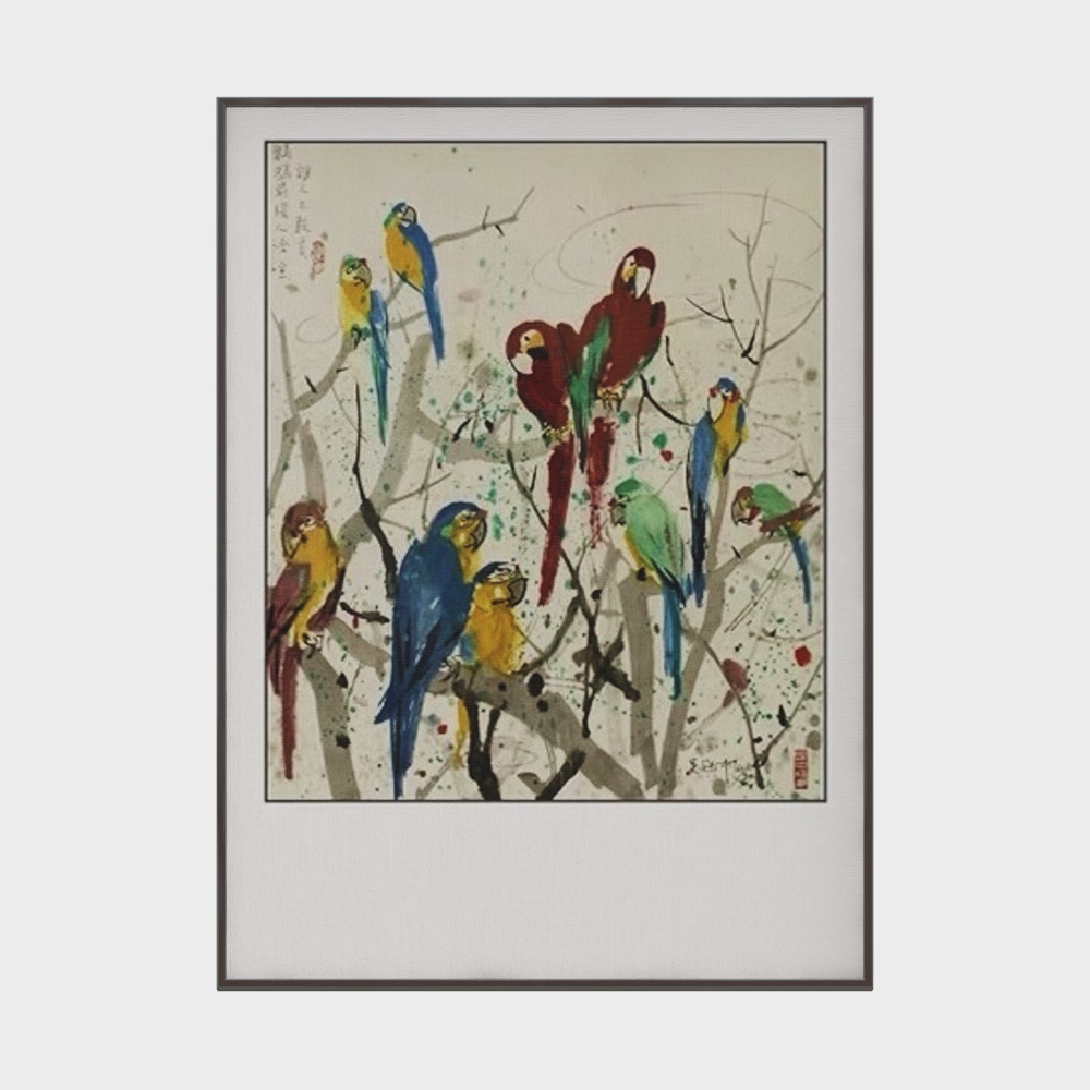 New Chinese ink painting of flowers and birds