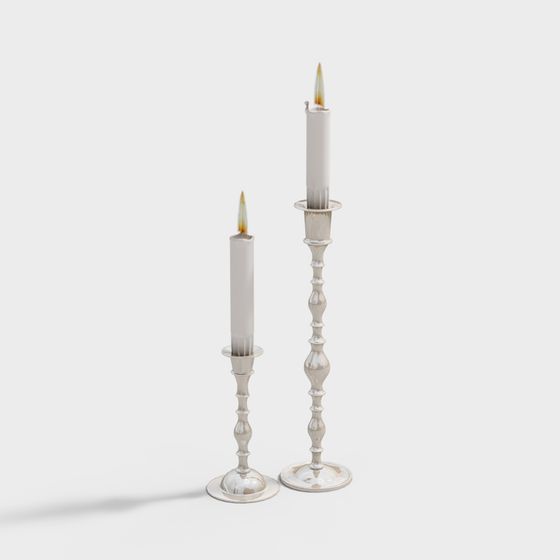 Elegant Low Poly Candle Holder Set 3D model