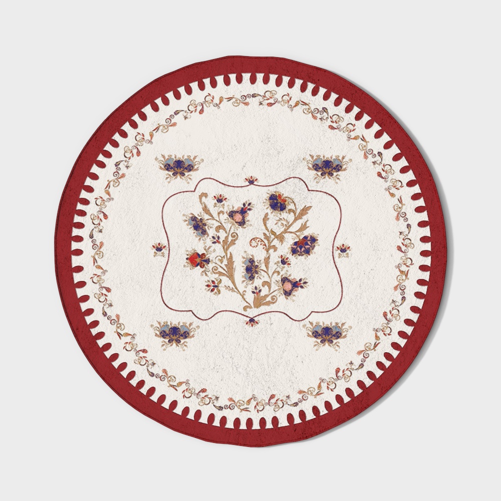 Vintage Round Carpet 3D Model – Low-Polygon Floral Design