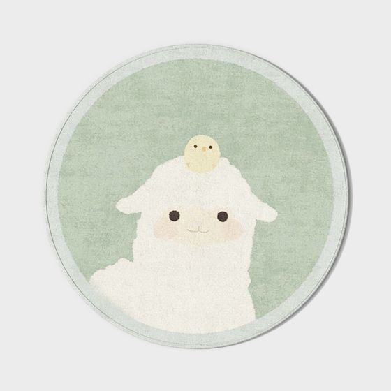 Round Cartoon Lamb Rug 3D Model for Children in Green