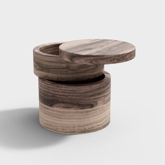 Round Wooden Box 3D model