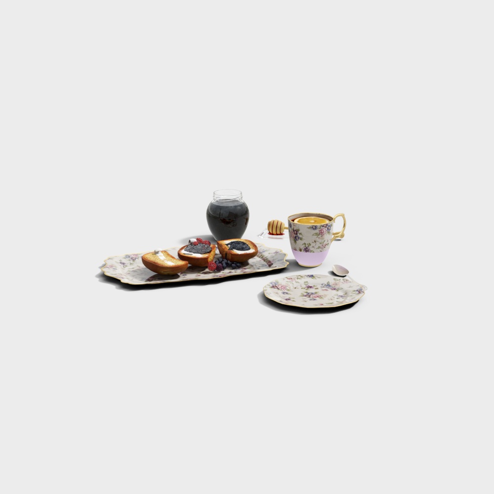 Elegant Afternoon Tea 3D model with Low Poly Style