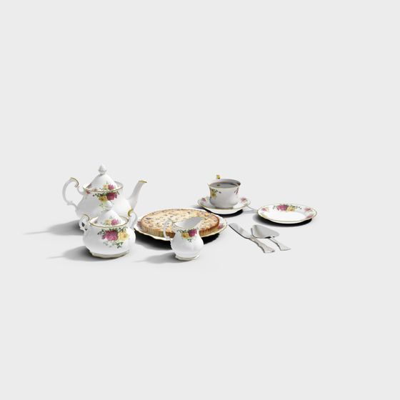 Elegant Vintage Tea Set 3D model for Afternoon Tea