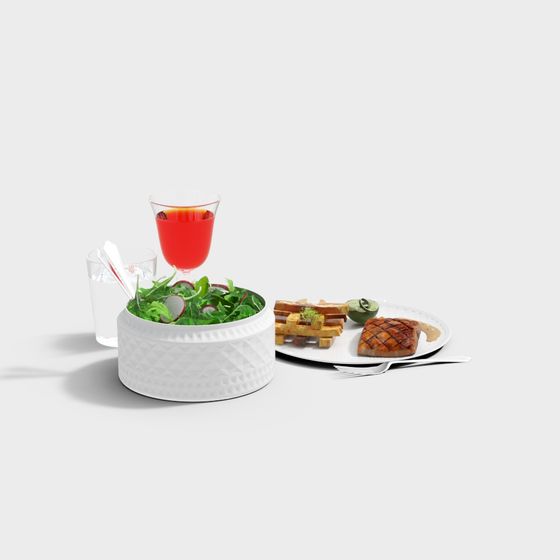 Colorful Cutlery and Cup Combination 3D Model in Orange