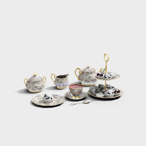 Elegant Low-Poly Tea Set 3D model