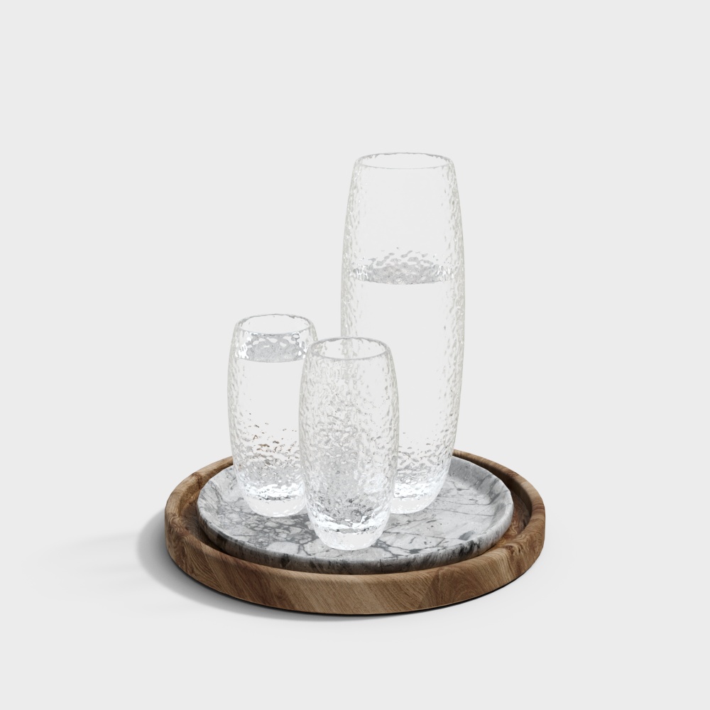 Low-Poly Glass Cup and Tray Model – Transparent Glass & Marble