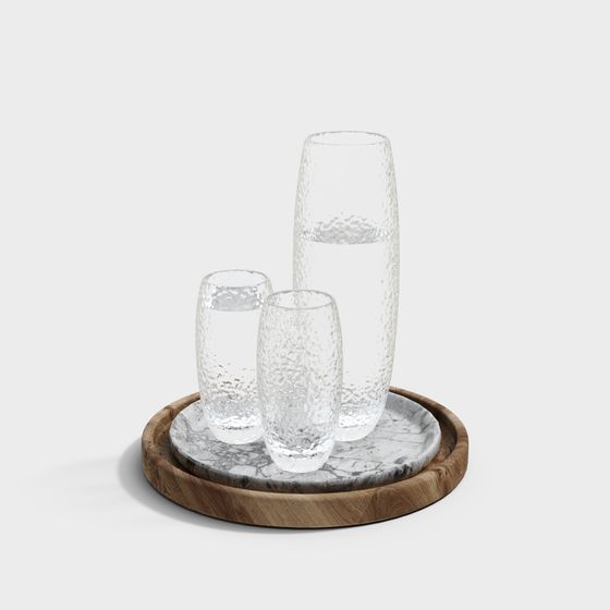 Low-Poly Glass Cup and Tray 3D model