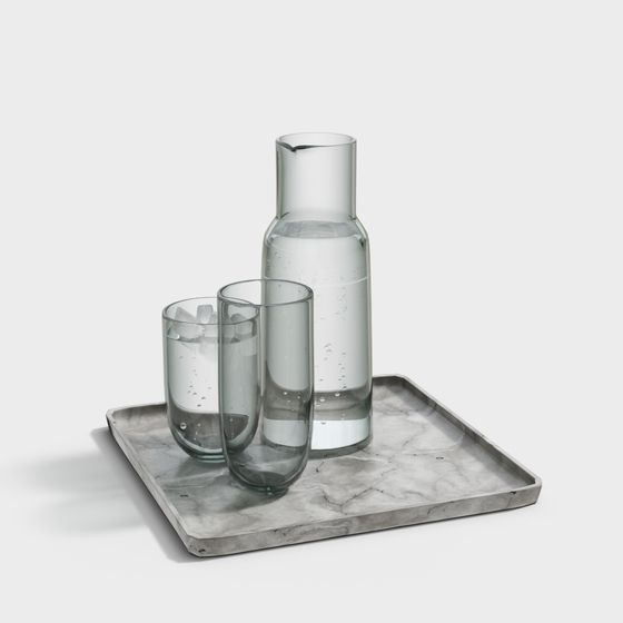 Marble Tray and Glassware Set 3D model