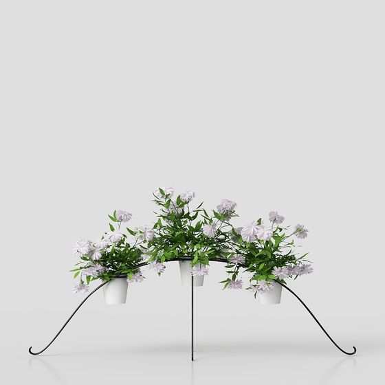 Flower Stand and Potted Plant Low-Poly 3D Model