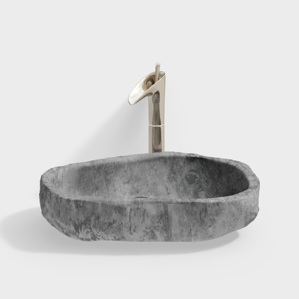 Elegant Gray Marble Sink 3D Model – Minimalist Marble Design