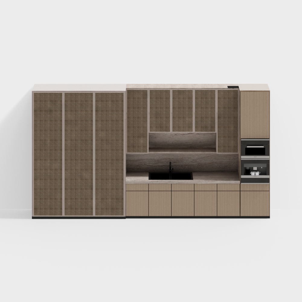 Modern Minimalist Kitchen Cabinet 3D Model – Light Wood Design