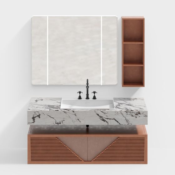 Elegant Bathroom Vanity 3D model with Marble Top