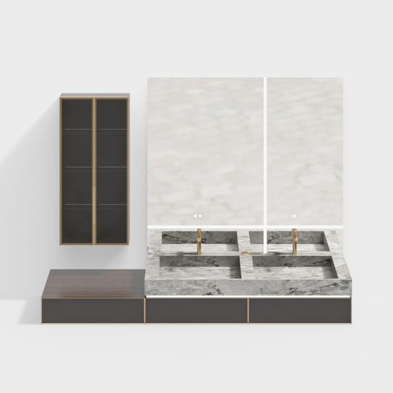 Шкаф для ванной с двумя раковинами