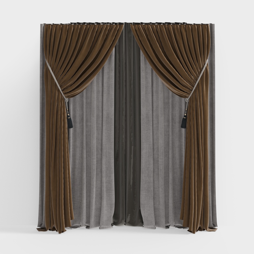 Elegant Velvet and Linen Curtain 3D model