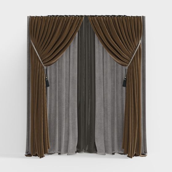 Elegant Velvet and Linen Curtain 3D model