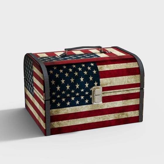 Retro American Flag Treasure Chest 3D Model