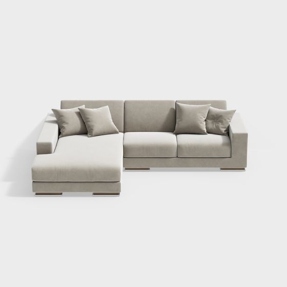 Modern L Shaped Sofa 3D Model in Beige
