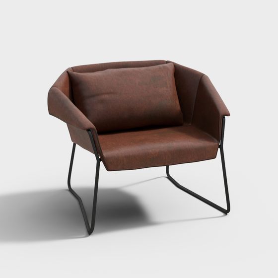 Elegant Brown Leather Sofa 3D model