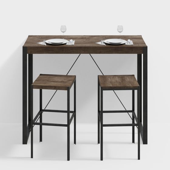 Chic Low-Polygon Dining Table and Chair Set 3D model