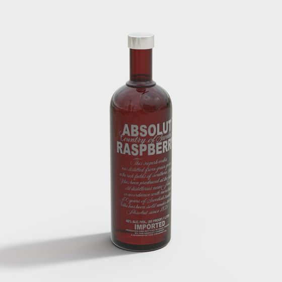 Elegant Absolut Raspberry Vodka Bottle 3D model