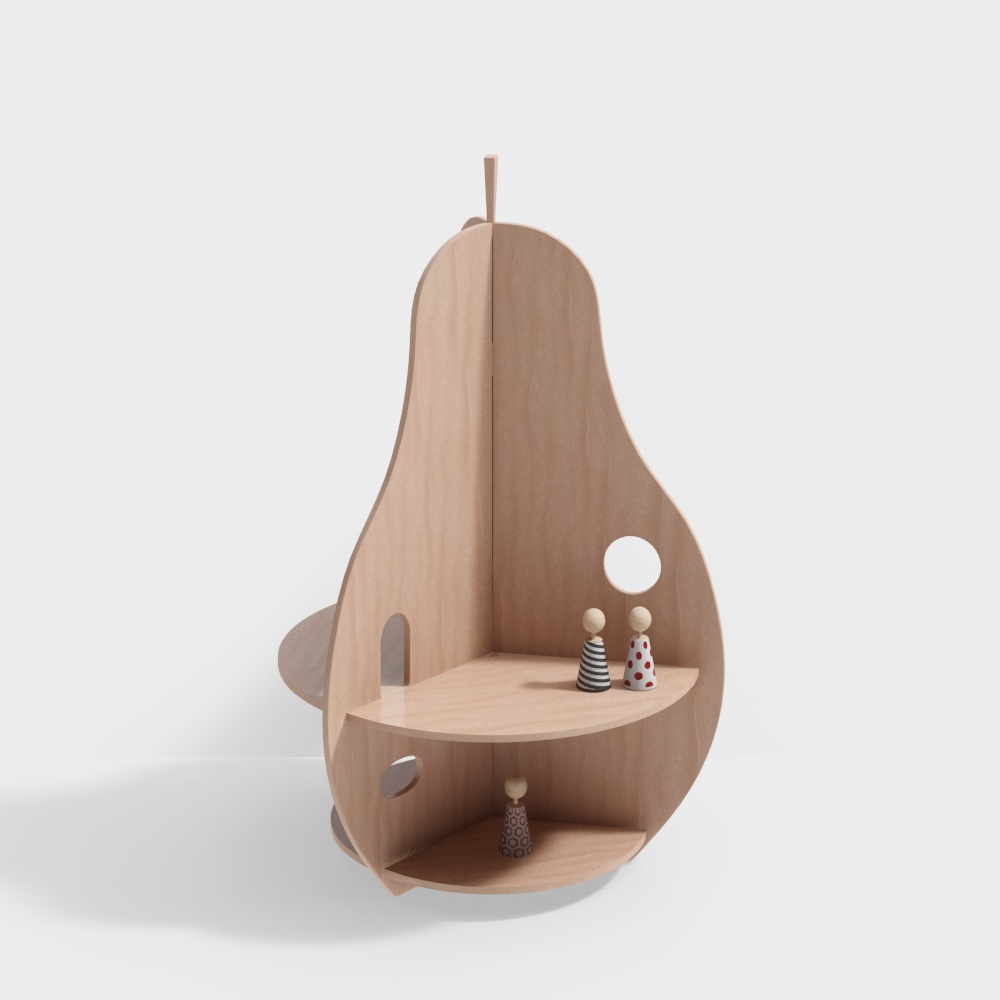 Pear Shaped Wall Shelf 3D Model – Light Wood Design