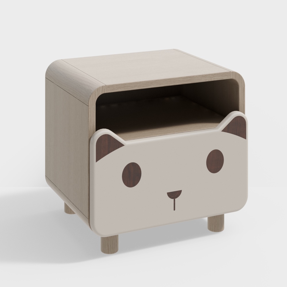 Cat Themed Nightstand 3D Model – Playful Wood Design