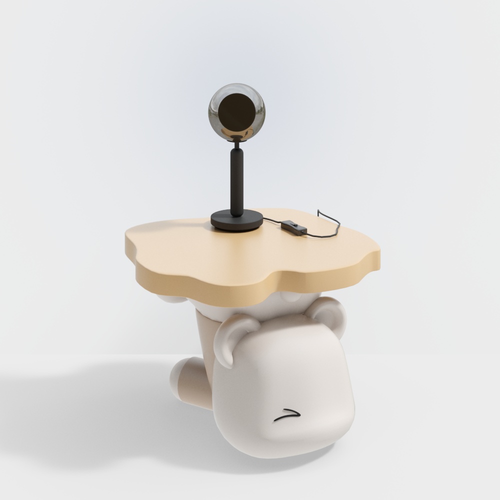 Cute Cow Little Table 3D Model – Low-Poly Light Beige Table