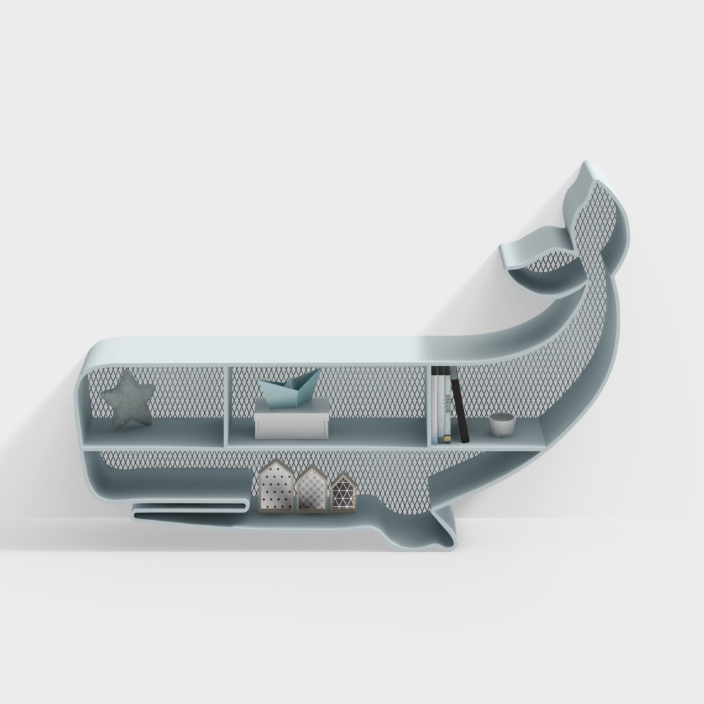 Whale Bookshelf 3D Model – Minimalist Oceanic Design