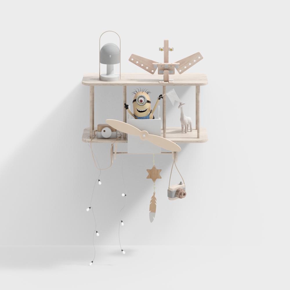 Creative Children's Wall-Mounted Bookshelf 3D Model – Low-Poly Wood