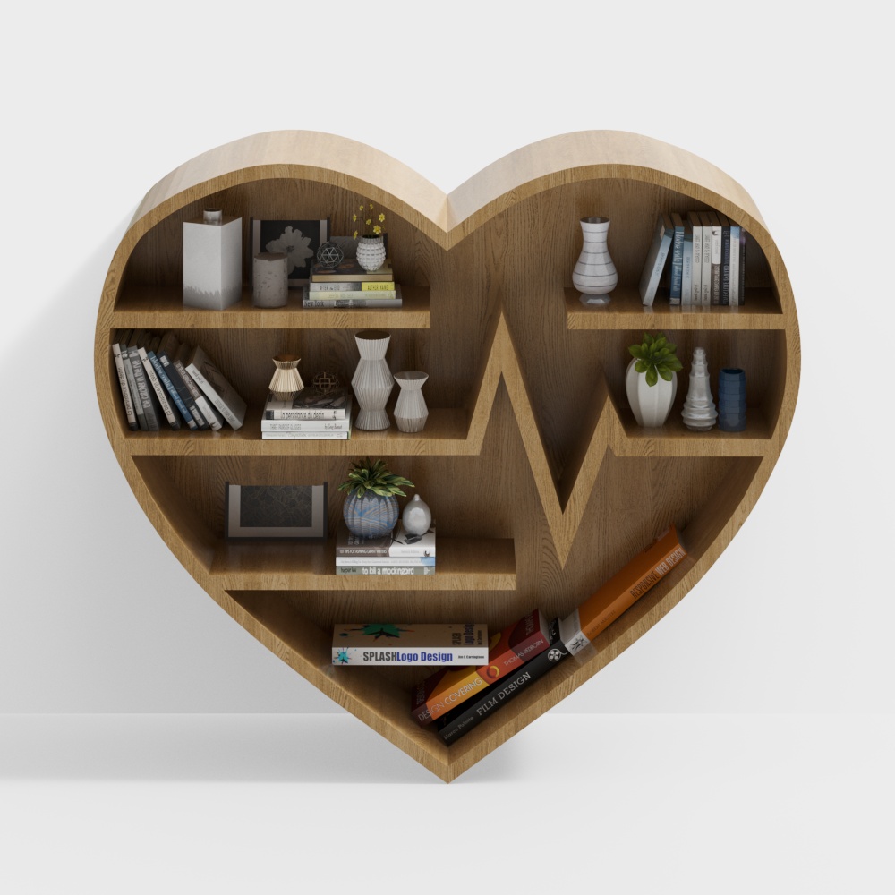 Heart-Shaped Bookshelf 3D Model – Wooden Artistic Design