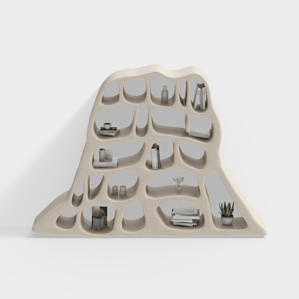 Organic Bookshelf 3D Model – Low-Poly Natural Design