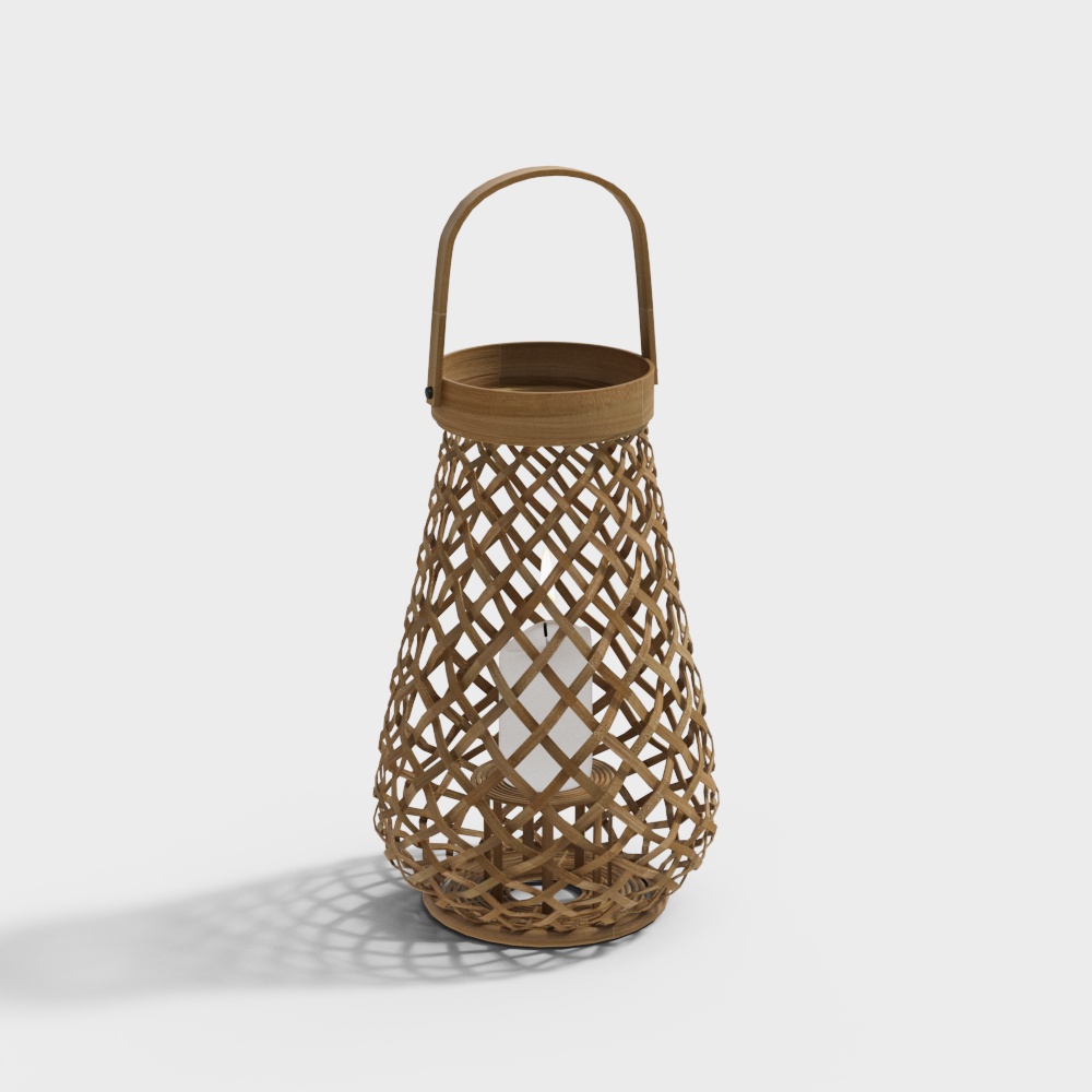 Intricate Bamboo Lantern 3D Model – Rustic Wood Design